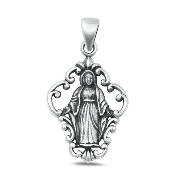 Sterling Silver Oxidized Virgin Mary Christian Saint Pendant Faith Charm 925 New