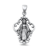 Sterling Silver Oxidized Virgin Mary Christian Saint Pendant Faith Charm 925 New