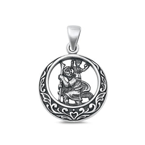 Sterling Silver Beautiful St. Christopher Pendant Oxidized Medallion Charm .925