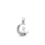 Sterling Silver Wholesale Cat & Moon Pendant Oxidized Polished Charm .925 New