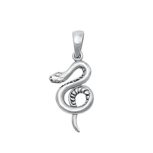 Sterling Silver Fashion Oxidized Snake Pendant .925 New High Polished Charm