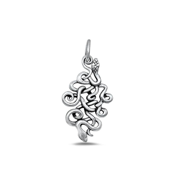 Sterling Silver Beautiful Intertwined Snakes Pendant Oxidized Charm .925 New