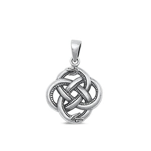 Sterling Silver Intertwined Snakes Knot Pendant Oxidized Medallion Charm 925 New