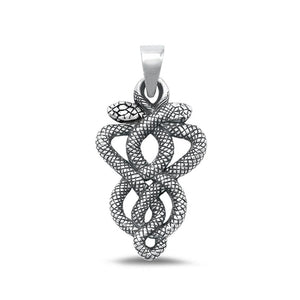 Sterling Silver Beautiful Intertwined Snakes Pendant Oxidized Charm .925 New