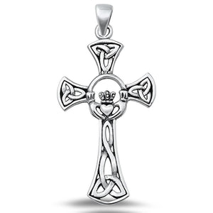 Sterling Silver Claddagh Celtic Heart Cross Pendant Christian Charm .925 New