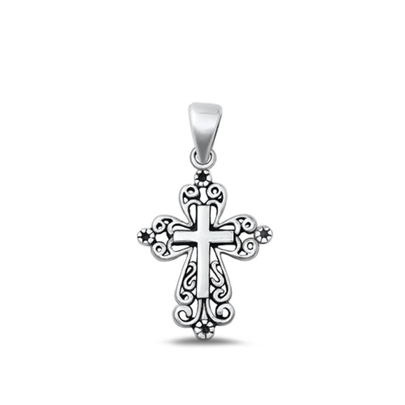 Sterling Silver Ornate Oxidized Cross Pendant Oxidized Christian Charm .925 New