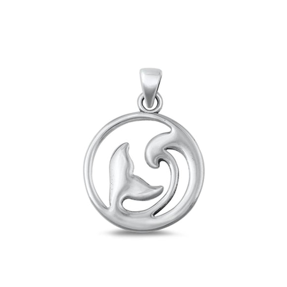 Sterling Silver Fashion Whale Tail & Wave Pendant Ocean Beach Charm .925 New