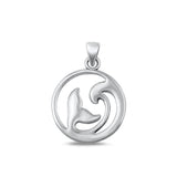 Sterling Silver Fashion Whale Tail & Wave Pendant Ocean Beach Charm .925 New