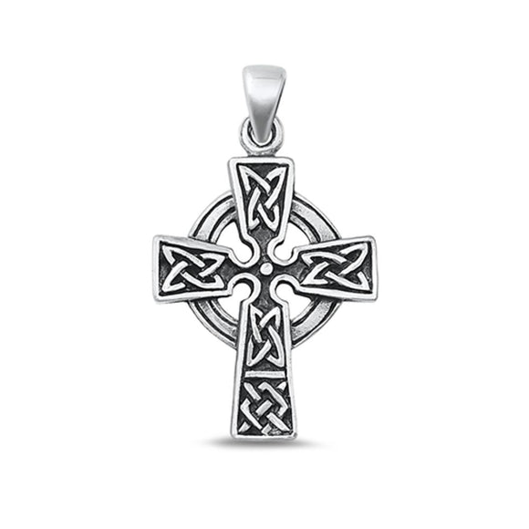 Sterling Silver Oxidized Celtic Cross Pendant Christian Faith Charm .925 New