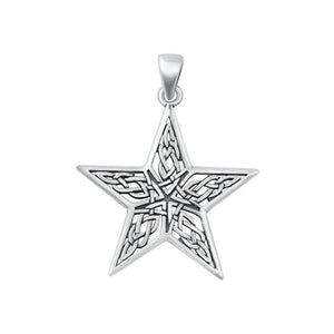 Sterling Silver Unique Celtic Star Pendant High Polished Oxidized Charm .925 New