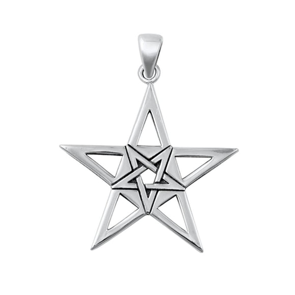 Sterling Silver High Polished Pentagram Pendant Oxidized Pentacle Charm .925 New