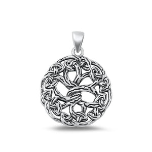 Sterling Silver High Polished Tree of Life Pendant Oxidized Medallion Charm .925