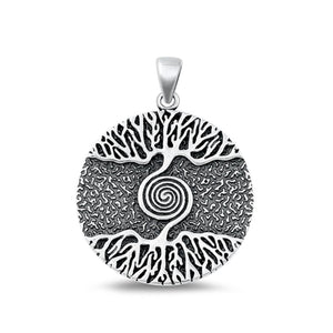 Sterling Silver Classic Tree of Life Pendant Oxidized Roots Medallion Charm .925