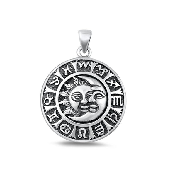 Sterling Silver Sun Moon Astrological Signs Pendant Medallion Charm .925 New