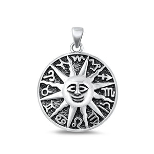 Sterling Silver Fashion Sun & Runes Pendant Oxidized Medallion Charm .925 New