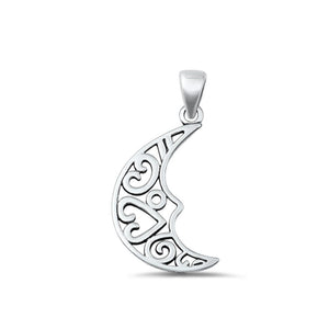 Sterling Silver Fashion Oxidized Crescent Moon & Hearts Pendant .925 New Charm