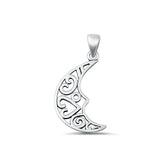 Sterling Silver Fashion Oxidized Crescent Moon & Hearts Pendant .925 New Charm