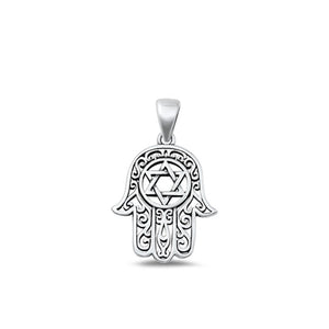 Sterling Silver Oxidized Hamsa & Star Of David Hand Charm Pendant .925 New