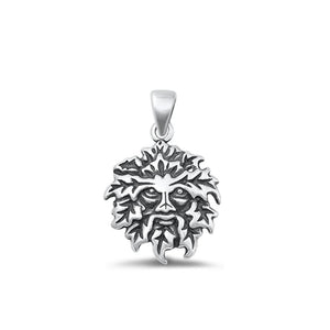 Sterling Silver Fashion Green Man Pendant Oxidized Leaf Face Charm .925 New