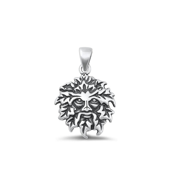 Sterling Silver Fashion Green Man Pendant Oxidized Leaf Face Charm .925 New