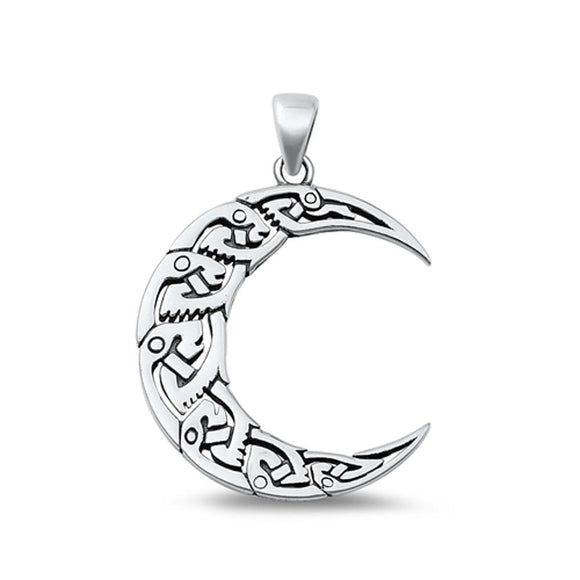 Sterling Silver Unique Crescent Moon Pendant High Polished Charm .925 New