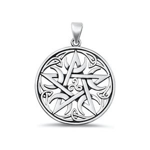 Sterling Silver Cute Moon Pentagram Triskelion Pendant Celtic Charm .925 New