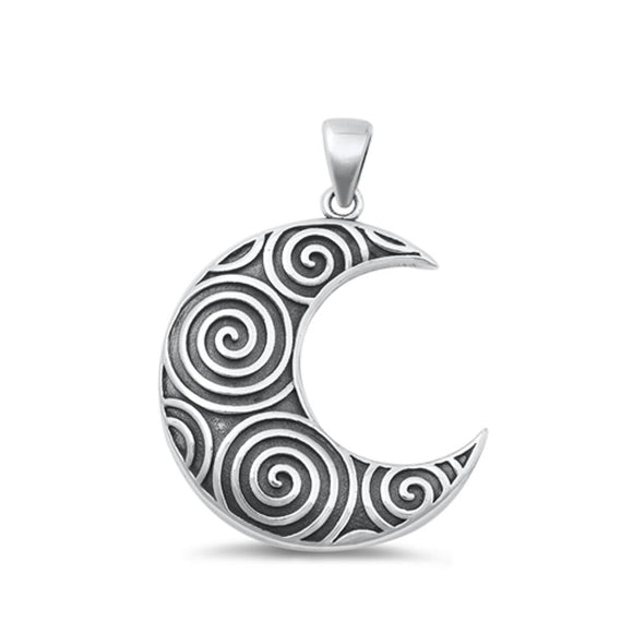 Sterling Silver Classic Crescent Moon Swirls Pendant Oxidized Charm .925 New