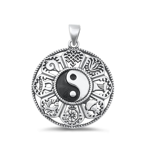 Sterling Silver Beautiful Yin & Yang Pendant Oxidized High Polished Charm .925