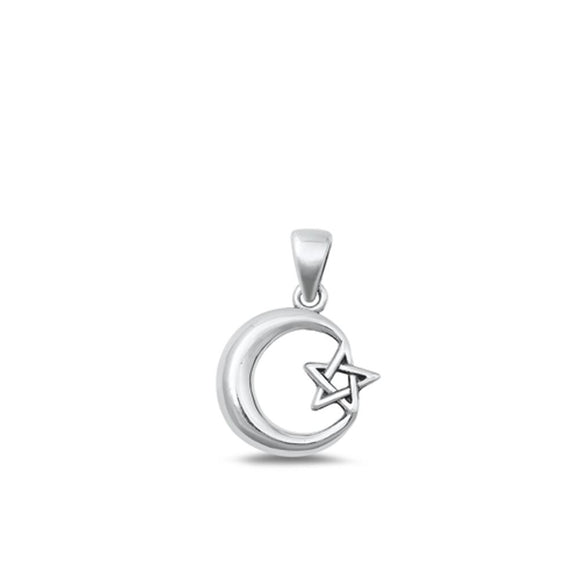 Sterling Silver Oxidized Crescent Moon & Star Charm Polished Pendant .925 New