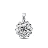 Sterling Silver Unique Flower Medallion Pendant High Polished Charm .925 New