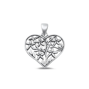 Sterling Silver Oxidized Heart & Flower Charm Cute Love You Pendant .925 New