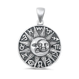 Sterling Silver Unique Sun Moon Zodiac Medallion Pendant Oxidized Charm .925 New