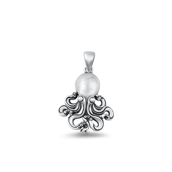 Sterling Silver Fashion Oxidized Cute Octopus Nautical Pendant .925 New Charm