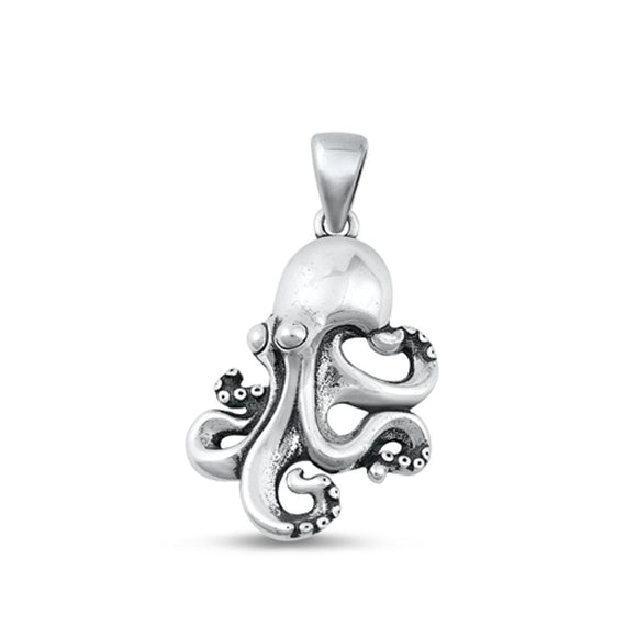 Sterling Silver High Polished Octopus Pendant Oxidized Beach Charm. 925 New