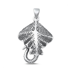 Sterling Silver Fashion Oxidized Sting Ray Sea Creature Pendant .925 New