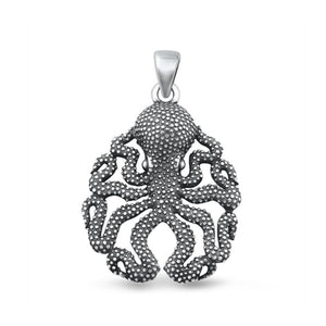 Sterling Silver Unique Punk Octopus Animal Pendant .925 New Oxidized Charm