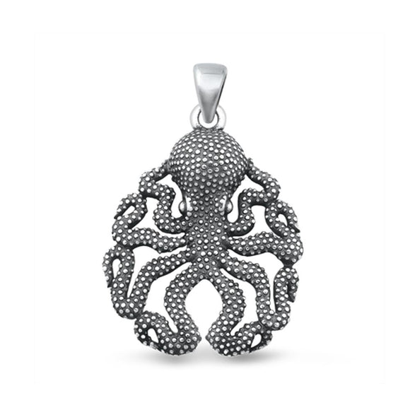 Sterling Silver Unique Punk Octopus Animal Pendant .925 New Oxidized Charm