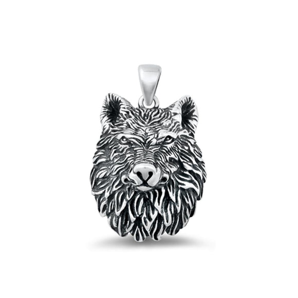 Sterling Silver Oxidized Big Wolf Head Charm High Polished Pendant .925 New