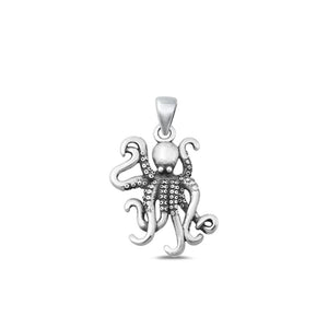 Sterling Silver Fashion Oxidized Sea Life Octopus Pendant Polished Charm 925 New