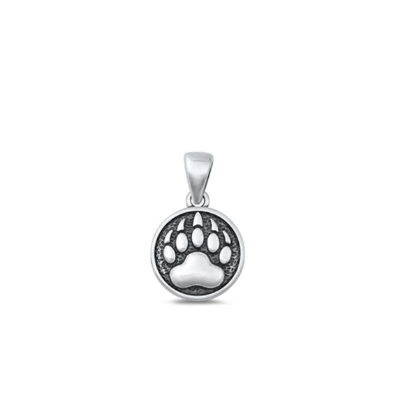 Sterling Silver Fashion Oxidized Bear Paw Medallion Charm Pendant .925 New