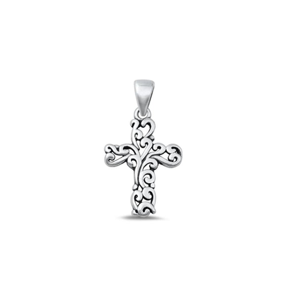 Sterling Silver Fashion Oxidized Filigree Flower Cross Cutout Pendant .925 New