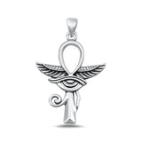 Sterling Silver Ancient Egyptian Eye Of Horus Wings & Ankh Pendant .925 New