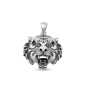 Sterling Silver Fashion Oxidized Tiger Head Animal Charm Pendant .925 New