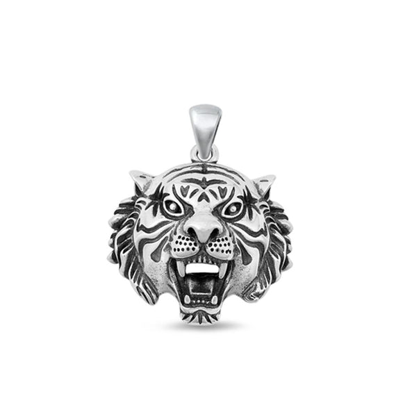 Sterling Silver Fashion Oxidized Tiger Head Animal Charm Pendant .925 New