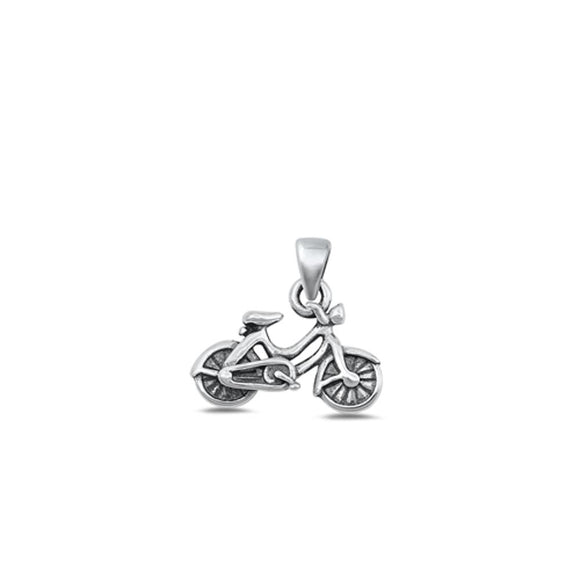 Sterling Silver Unique Bicycle Pendant High Polished Oxidized Charm .925 New