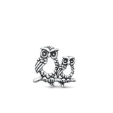 Sterling Silver Oxidized Cute Owl Pendant High Polished Bird Charm .925 New