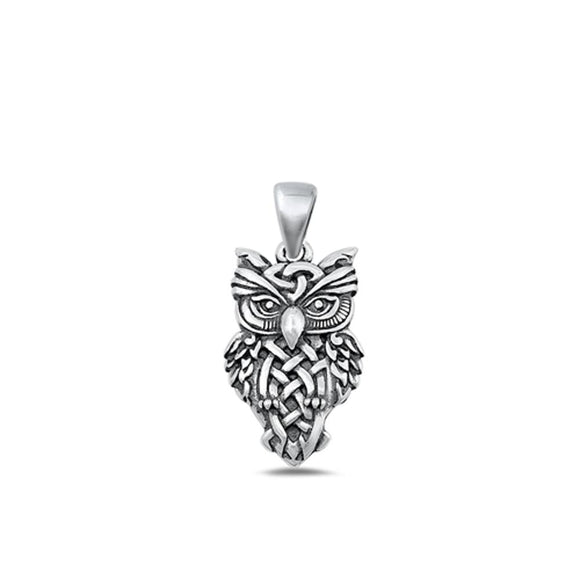 Sterling Silver Fashion Oxidized Owl Bird Animal Celtic Pendant Charm .925 New