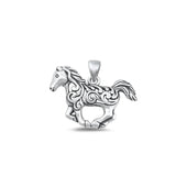 Sterling Silver Fashion Oxidized Swirl Running Horse Charm Pendant .925 New