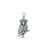 Sterling Silver Fashion High Polished Oxidized Owl Pendant Charm .925 New