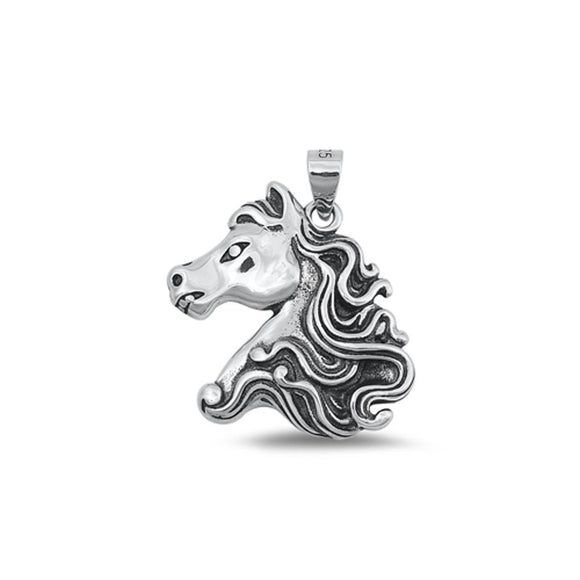 Sterling Silver Fashion Oxidized Horse Head Husbandry Charm Pendant .925 New